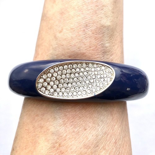 VALENTINO Bracciale stile modernista con cerniera pavè strass smalto blu gioielli boho 7"