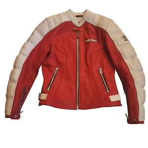 Chaqueta ICON Tuscadero Cuero Moto Carreras Callejeras Roja Blanca Negra Pequeña - Imagen 1 de 10