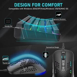 RF-84 Wired Mechanical Gaming Keyboard & Mouse Set Rainbow Backlit Programmable - Picture 1 of 14