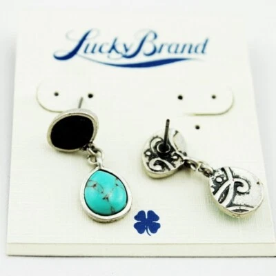 Brincos de gota dupla vintage azul turquesa prata marca Lucky - Imagem 1 de 2