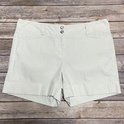 White House Black Market 象牙色 米色条纹铐边短裤 6 纹理 4.75 内缝 — 第 1/4 张图片