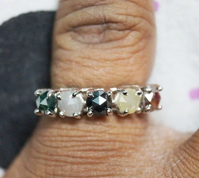 Anello di fidanzamento in argento sterling con diamanti taglio rosa naturale ... - Immagine 1 di 4