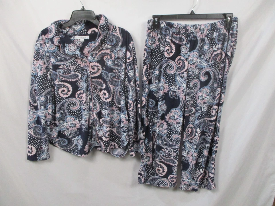 Conjunto de pijama Ellen Tracy para mujer grande azul cachemira camisa pantalones abotonados poliéster Foto 1 de 4