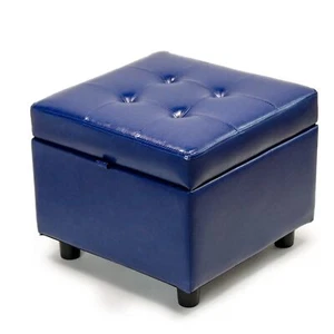Leather Storage Ottoman Bench Foot Rest Stool Navy Blue Cube For Living Room - Picture 1 of 9