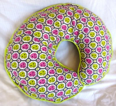 Pink and Green Skulls Flowers Nursing Pillow Cover - fits Boppy - Sample Sale - Image 1 of 4
