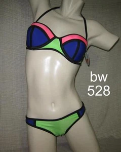 NEU! Sexy HELLGRÜN & BLAU 3D-FARBBLOCK brasilianischer Bikini PUSH-UP TOP NEU MIT ETIKETT-S - Bild 1 von 5