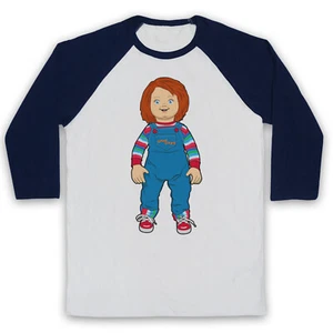 CHILD'S PLAY CHUCKY DOLL POSSESSED KIDS TOY HORROR FILM 3/4 SLEEVE BASEBALL TEE - Picture 1 of 11