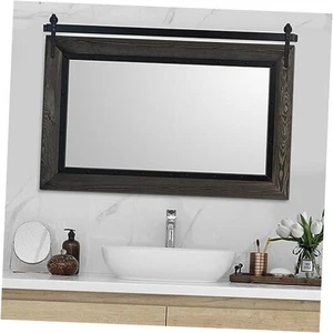 Farmhouse Barn Door Mirror, 40"x26" Rustic Bathroom Mirror, Wood Frame Wall - Picture 1 of 7