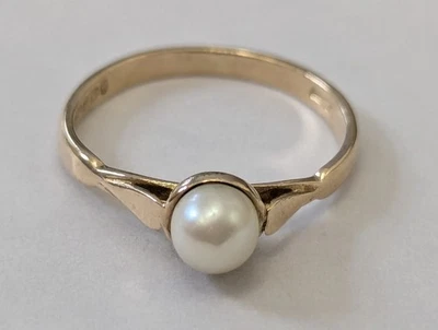 9ct Yellow Gold Ring Pearl White Stone Full UK Hallmark Ring Size L 1/2 - Изображение 1 из 4