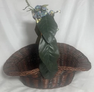 Dark Brown Woven Wicker Basket W/Handle Decor - Image 1 of 4