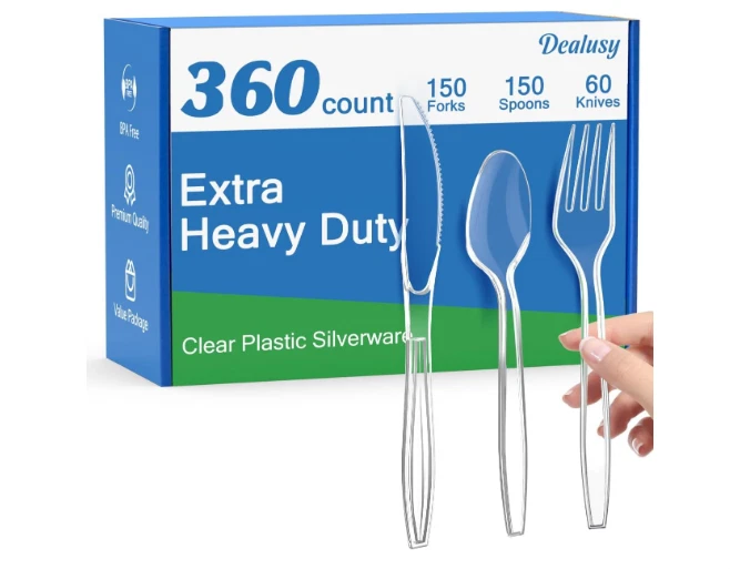 Cubiertos de plástico transparente de alta resistencia 360 unidades, 150 tenedores, 150 cucharas, 60 cuchillos Foto 1 de 3