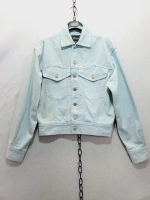 Jaqueta jeans Versace anos 90 alta costura lavagem leve botões medusa dourada XS - Imagem 1 de 4