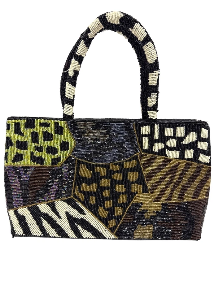 Vintage Beaded Handbag Purse Baguette Purse Animal Print Y2K Zip Closure - Image 1 of 4