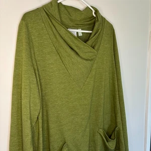LOGO LOUNGE Cross Cowl Neck Collared Sweatshirt Womens L Green Stretch Pockets - Picture 1 of 6