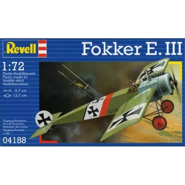 REVELL 1:72 KIT AEREO FOKKER E. III  LUNGHEZZA 9,7 cm PEZZI 23     ART 04188 - Immagine 1 di 1