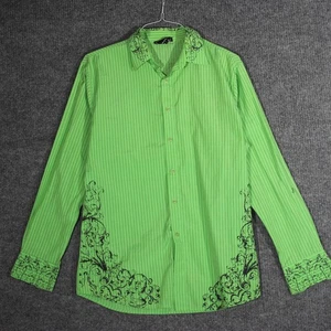 Affliction Type Shirt Mens Large Green Striped Grunge Goth Tribal Y2K Skater - Picture 1 of 8