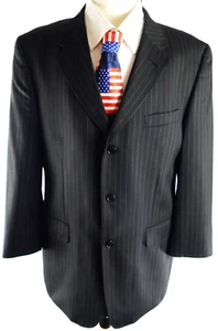 Donald Trump Signature Collection Suit Jacket Men 42R BLACK Pinstrip Wool Blazer - Picture 1 of 20