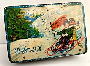 Original Vintage/Antique 1920's Victory V Sledging Scene Confectionery Tin..Nice - Picture 1 of 3