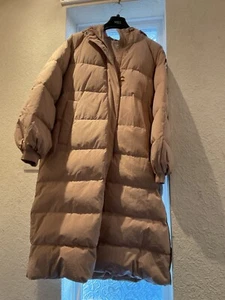 Brand New Luxury Feather Down Padded Hooded Coat Long in Biege Colour Size 20 - Picture 1 of 24