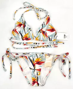 LIVELY women's S/M Swim set Bikini Padded Bird of Paradise Floral White tropical - Picture 1 of 9