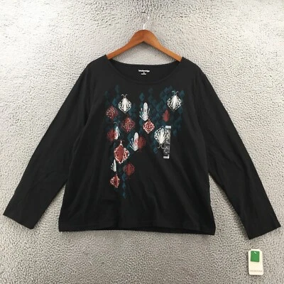 NUEVO Pullover Breckenridge Tops Mujer XL Negro Estampado Vacaciones Manga Larga Foto 1 de 4