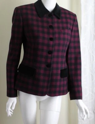 Jones New York 尺寸 6 紫色梅毛黑色天鹅绒马术西装外套夹克 S M — 第 1/4 张图片