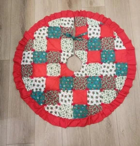 Vintage Rüschen Patchwork Quilt Weihnachtsbaum Rock rot 42" - Bild 1 von 9
