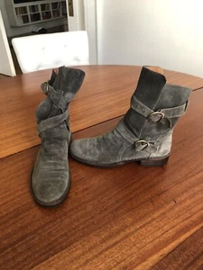 Fiorentini Baker Green Suede Eternity 2 Buckle Boots Women's Sz EUR 38 US 7.5-8 - Picture 1 of 8