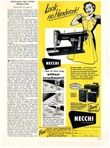 Pubblicità stampa cerchio macchina da cucire Necchi 1951, MCM anni 50 casalinga abito modulo ordine - Foto 1 di 1