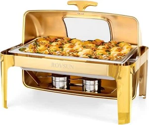 Gold 9QT Roll Top Chafing Dish Buffet Set Stainless Steel with Fuel Holder Home - Picture 1 of 4
