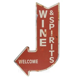 Rustic Red Wine & Spirits Welcome Arrow Metal Sign Bar Man Cave Decor 22 1/2 in - Picture 1 of 5
