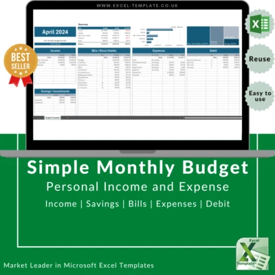 Simple Personal Budget Planner Microsoft Excel Spreadsheet. Paycheck. Finances - Image 1 of 2