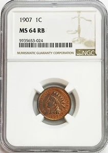 1907 UNITED STATES INDIAN HEAD CENT 1C COIN NGC MINT STATE 64 RED BROWN - Picture 1 of 2