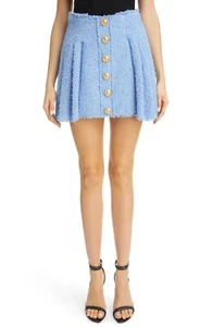 Balmain Womens Buttoned Tweed Mini Skater Skirt in Light Blue Size FR 42 / US 10 - Picture 1 of 5