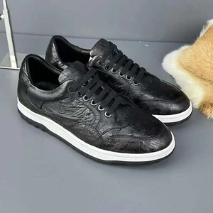 Men's Shoes Genuine Ostrich Skin Leather Handmade Black Size 7-11us - Picture 1 of 6