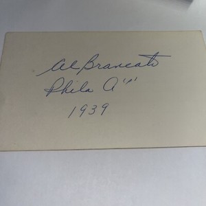Al Brancato 1939 St Louis Browns Signed 3x5 index Card