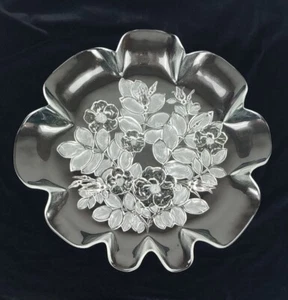 Mikasa Glass Bianca Party Server Platter Tray 17" Floral Frosted Embossed Ruffle - Picture 1 of 13