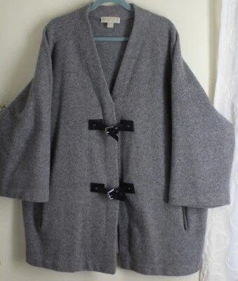 Michael Kors 3X Gris Hervido 100% Lana Precioso Kimono Corte Grande Chaqueta Abrigo Foto 1 de 4