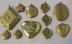 11 VTG MODERN LOCKETS HUGE LOT BRASS FINDINGS FLOWER HEARTS NOS PENDANTS CHARMS - Picture 1 of 14