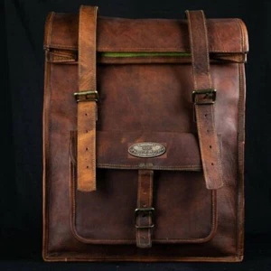 Men's Backpack Haversack Travel Top Rucksack New Dark Brown Bag Leather Roll Bag - Picture 1 of 6