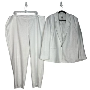 Anne Klein Damen Polyester Metallic 2tlg Hosenanzug 22W Weiß Stretch Zeitlos - Bild 1 von 11