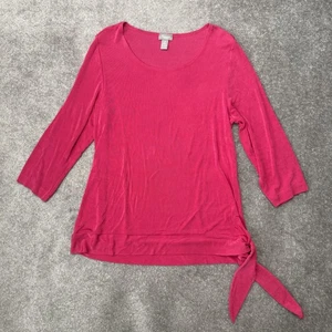 Chicos Travelers Top Womens Large Pink Side Tie 3/4 Sleeve Stretch Shirt Blouse - Picture 1 of 7