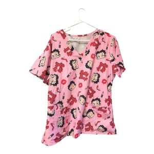 Betty Boop Scrubs Top Pink LightweightSize XL Fleischer Studios Double Pockets - Picture 1 of 3