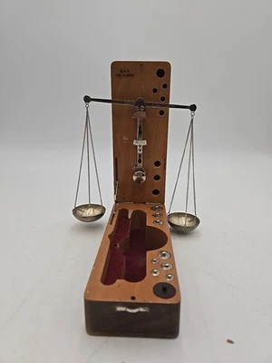 Vtg Scale West Germany Gold Gemstone Pharmaceutical Wooden Box  - Image 1 of 4