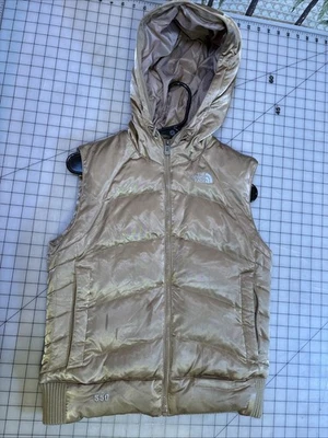 The NORTH FACE 550 Down Fill Puffer Hooded Shiny Gold Vest Jacket Women’s Size M - Image 1 of 4
