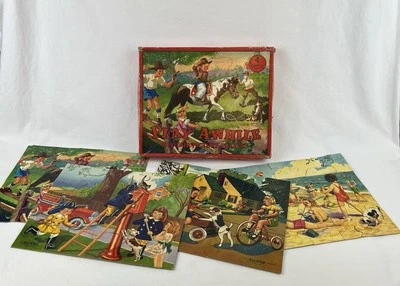 VINTAGE 1930’s PLAY AWHILE ALL FAIR PUZZLES E. E. FAIRCHILD CORP. Set 4 Complete - Image 1 of 4