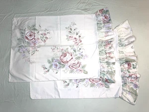 Vintage Springmaid Cottage Kern Kissenbezüge 2er Set Blumen Rosa Pastell Rüschen - Bild 1 von 11