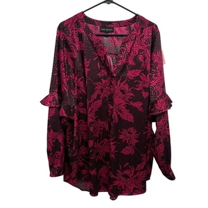 Lane Bryant Floral Print V Neck Ruffle Cuff Blouse Romantic Feminine Plus 18/20 - Picture 1 of 8