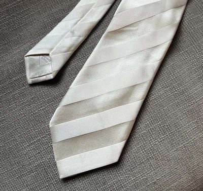 Gravata masculina listrada colorida creme 100% seda Seta Brioni - Imagem 1 de 4