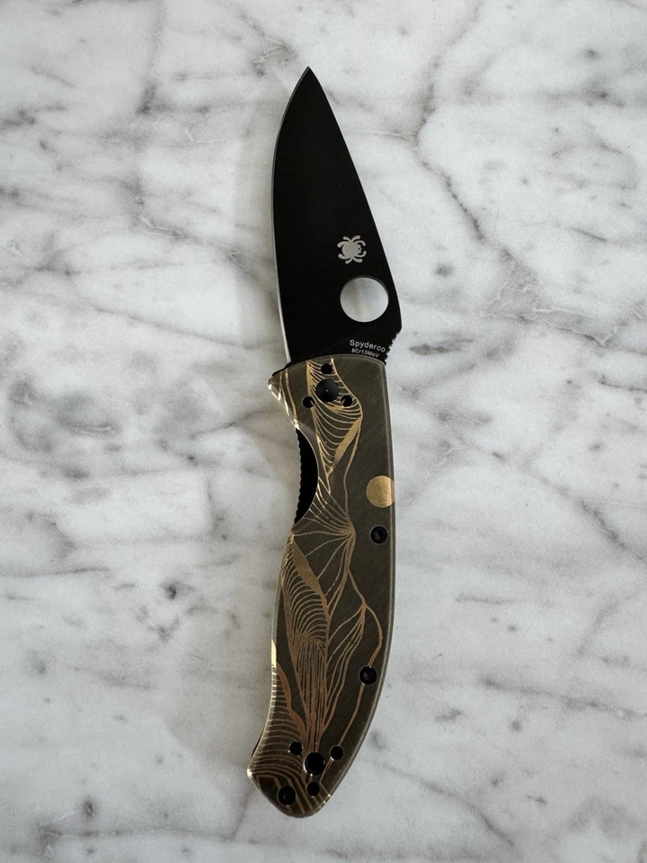 Spyderco Tenacious Laser Etched Brass Scales Black 8CR13MOV Blade - Image 1 of 4